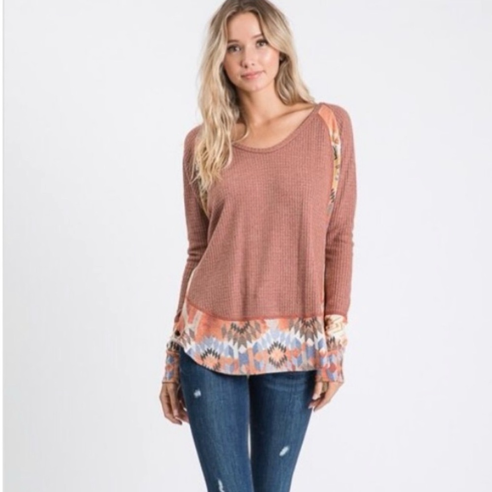 Peach Oversized Long Sleeve Waffle Top